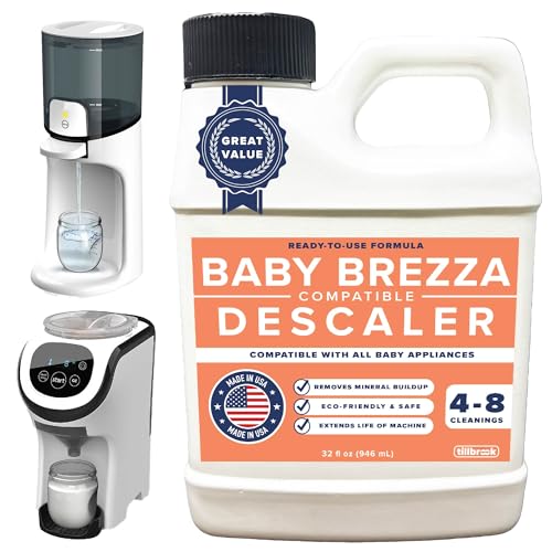 Image of Tillbrook Descaler Compatible with Baby Brezza - 4 to 8 Uses - Descaler for Baby Bottle Dispensers & Washers - 32 oz Universal Cleaning Solution - Safe, All-Natural, Removes Mineral Buildup & Residue