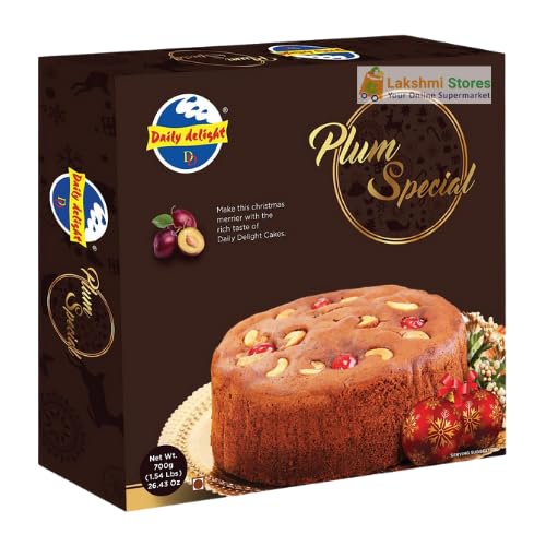 Lakshmi Stores UK - Daily Delight Plum Special Cake, Traditional Kerala Style Christmas Fruit and Nut Cake, 700g, Tea Time Bakery Snack