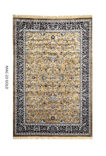 Image of Handmade Pure Silk Carpet 2 x 4 Feet Designer Oriental Silk Rug, Luxury 100% Silk Area Rug Perfect for Living Room, Bedroom & Home Decoration (MAC-23 Gold)