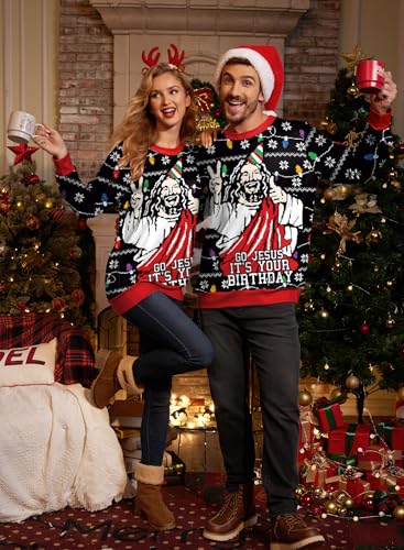 Mainfini Moletom unissex Ugly Christmas adulto engraçado 3D Natal pulôver (P-3GG), Preto – Jesus, GG