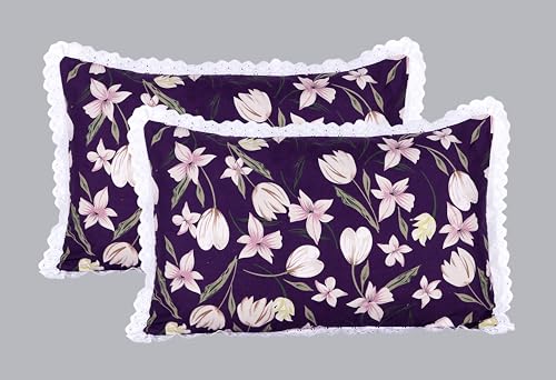 Image of RD TREND Glace Cotton Pillow Cover Set of 2 (4 Pcs) - Premium 210 TC, Standard Size 18 inchx28 inch | Soft & Breathable Lace Pillowcases for Bedroom & Home | Mix-11