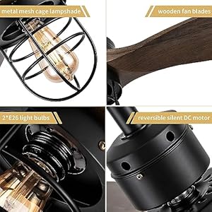 Wwm 52 inch rustic outdoor ceiling fan with light and remote 3 wood blades include bulbs modern black farmhouse industrial ceiling fan for outdoor ceiling fans for patiosporchbedroom  urban country home decor