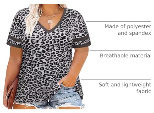 Image of CARCOS Womens Plus Size Tops Short Sleeve Shirts V Neck Tunic Floral /Tie Dye /Solid Summer Tees XL-5X