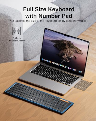 Image of ProtoArc XK01 Full-Size Foldable Bluetooth Keyboard for Travel, Blue | 105 keys, number pad, 0.65in keycaps, 3-device Bluetooth 5.1 switching, USB-C charging, for laptop tablet phone