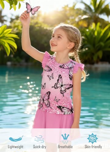 Image of Girls Swimsuit 2 Piece Ruffle Bathing Suit UPF 50+ Tankini Swimsuit Skirt with Lining Size 3-10