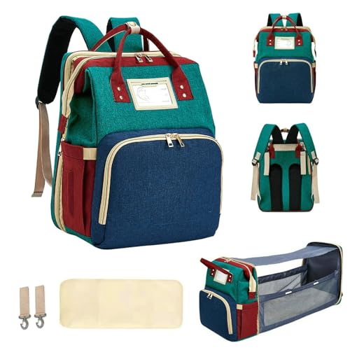 XISFORX Diaper Bag Backpack with Changing Station,Large Baby Diaper Bag,Travel Diaper Backpack with Foldable Pad & USB Port, Green-blue-red, Large, Diaper Bag
