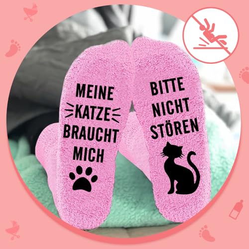 Katzen Socken Geschenke für Tierliebhaber, Flauschige Socken, Lustige Geschenke für Katzenliebhaber, Rutschfeste Coral Fleece Socken für Damen, Flauschige Katzen Socken, Geschenke für Frauen Männer