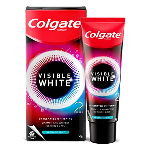Image of Colgate Visible White O2, Teeth Whitening Toothpaste, Aromatic Mint, 50g, Active Oxygen Technology, Enamel Safe Teeth Whitening Product & Gentle UltraFoam Ultra Soft Bristles Toothbrush, 2 Pcs