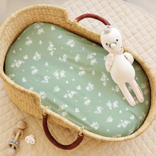 Image of Baby Bassinet Sheets Girl (Butterfly Garden) 2-Pack - Fitted Bedside Bassinet Sheets - Buttery Soft Cotton Blend for Standard Mattress Pad - Compatible with Halo BassiNest