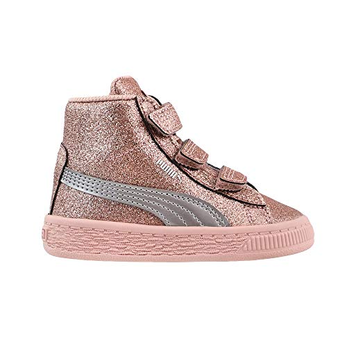PUMA Baby Basket Mid Strap Glitz Kids Sneaker, peach beige, 4 M US Toddler3
