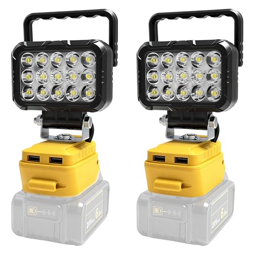 2pcs Cordless Work Light Compatible with DEWALT 20V Battery.58W 4800LM Wide Beam Flood Light with Two USB Charging Port Flashlight for Emergency Workshop Garage.(No Battery)