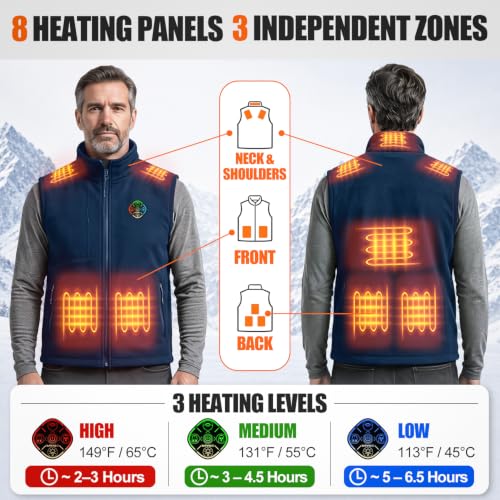 Image of KOVNLO Men's Heated Fleece Vest with 8 Heating Panels and Battery Pack