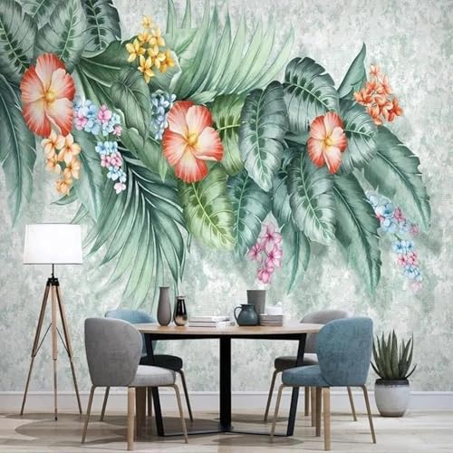 Fresco Tridimensional Plantas Hojas Verdes Flores Papel Pintado 3D Seda Texturizada Primera Calidad Neutros Material Ideal Para SalóN Dormitorio-200cm×140cm