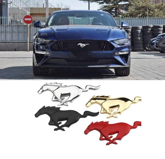 Image of OAN 3D Raised Mstang Horse Silver Metal Monogram Emblem Badge Sticker for All Cars & Bikes (Black)