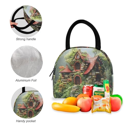 Backpack Lunch Box Set Large Capacity Travel Backpacks and Insulated Lunch Bag for Commute Hiking Picnic Surreal House Print4