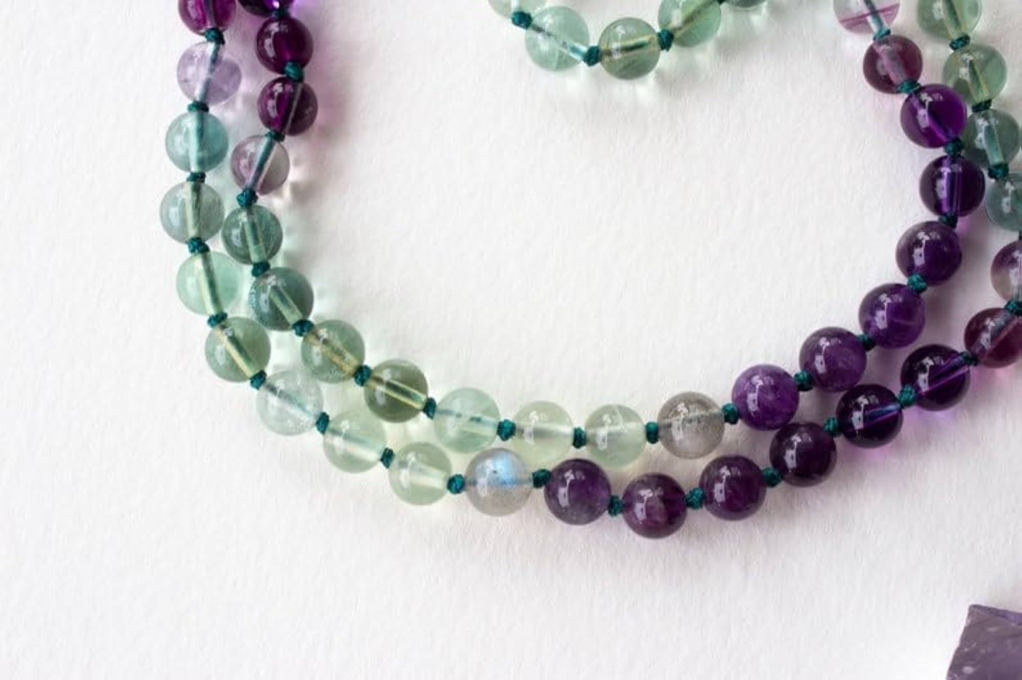 Natural Fluorite & Amethyst Beaded Handmade Prayer Mala Necklace