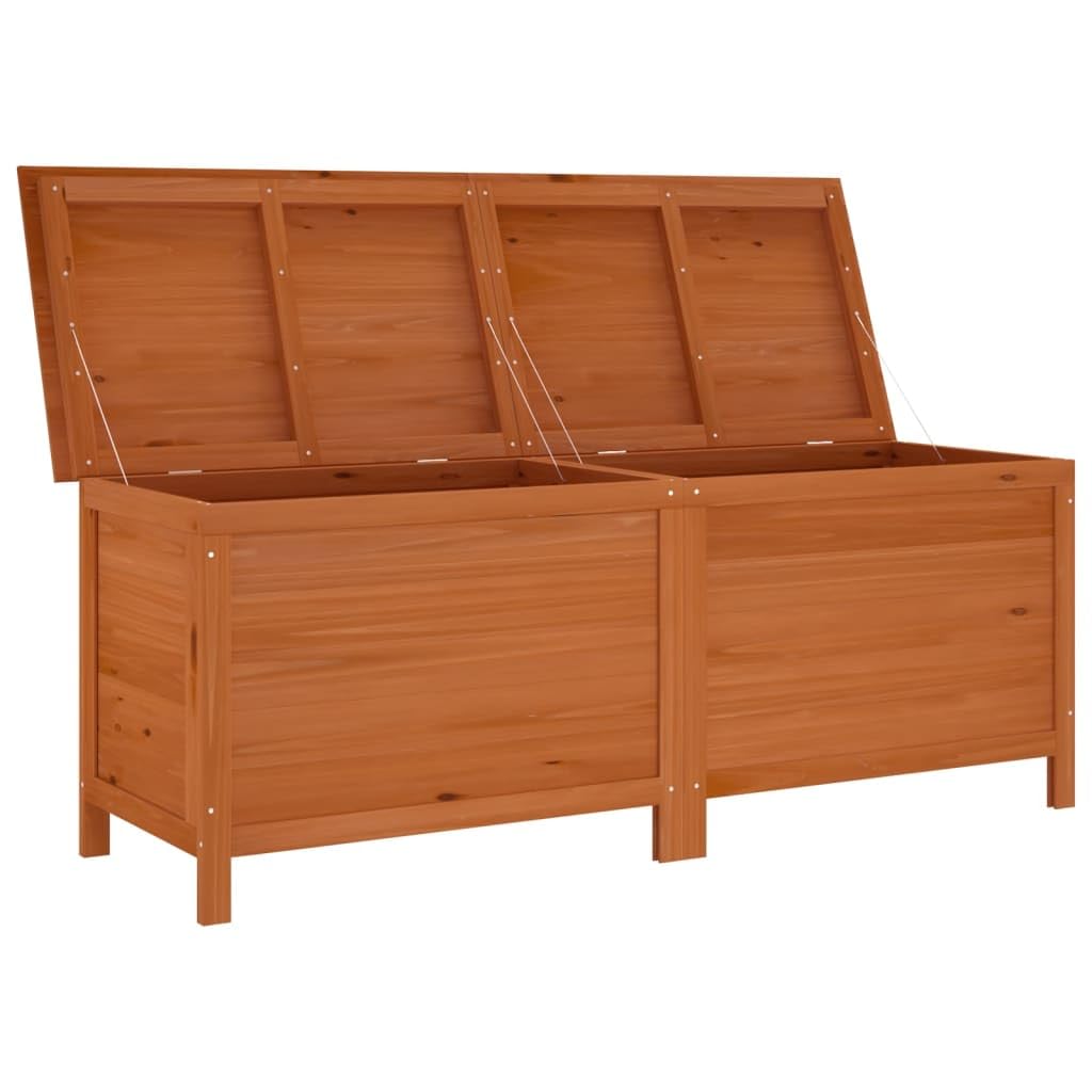 Homgoday Baúl de jardín de madera con tapa, para terraza, balcón, marrón, 150 x 50 x 56,5 cm, madera maciza de abeto