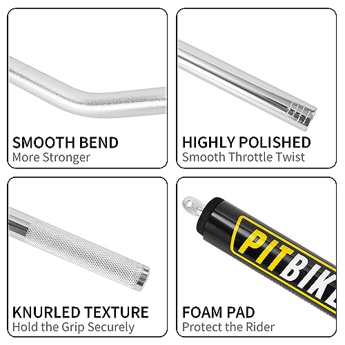 Image of Motorcycle Handlebars 7 /8 Inch,RUTU Universal Dirt Bike Handle Bar with Crossbar Pad Low-Rise Drag Bar for Motocross ATV Quad-Silver