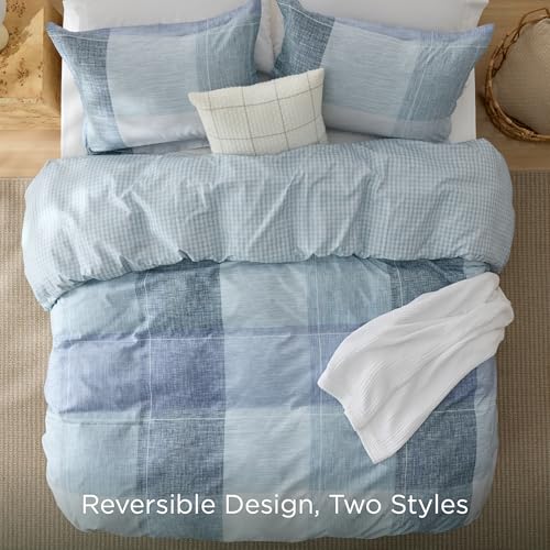 Image of Bedsure Duvet Cover King Size - Gingham Reversible Buffalo Plaid Duvet Cover Set with Zipper Closure, 3 Pieces Blue Bedding Set with 8 Corner Ties and 2 Pillow Shams 20 inchx36 inch