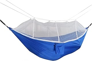 Swing Parachute Kids Camping Hammock with Tree Friendly Hammock Straps, Outdoor Camping Hammock for an Easy Setup Tree Swing (Color : Blue (White Net))