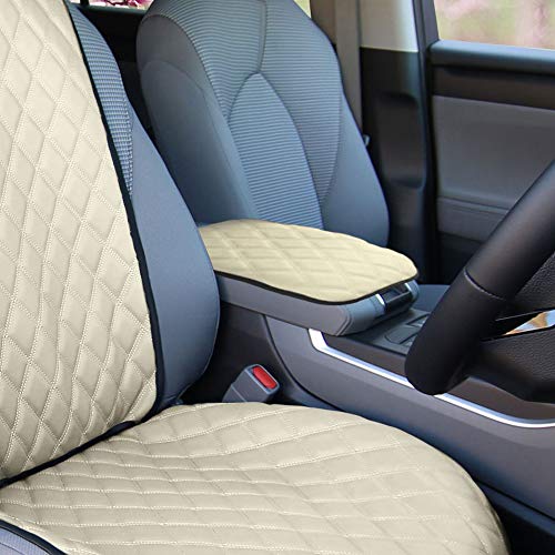 Image of FH Group Faux Leather Diamond Pattern Center Console Armrest Cushion, Luxury Seat Box Cover Protector fits Most Cars, SUVs, and Trucks Beige