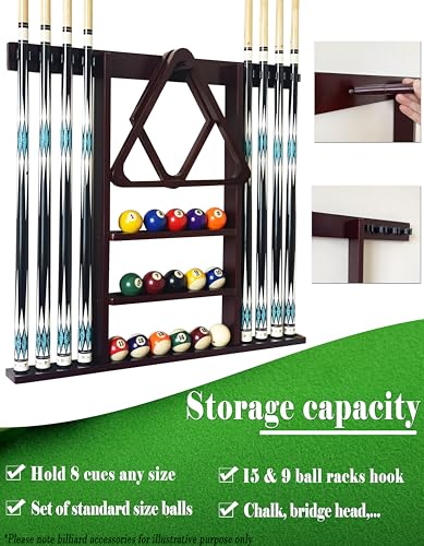 Wall Mount Pool Cue Stick Holder Hold 8 Cues, Pool Stick Holder, Billiard Cue Rack For Pool Table Accessories. Pool Table Stick Holder Made Of 100% Solid Wood (Mahogany) - Image 3