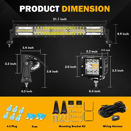 Image of Auxbeam 3 Inch Pods+22 Inch LED Light Bar, White & Amber Switchback, 3-Pack