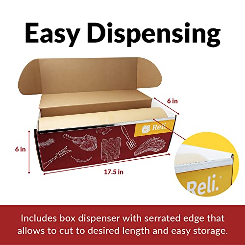 Made In Usa | Bulk Value 17.25 In X 350 Ft (4200 In) Reli. Brown Butcher Paper W/Dispenser Box | Serrated Cutting Blade | Food Grade Kraft Butcher Paper For Smoking Meat | Unwaxed, Meat Wrapping #TOP2