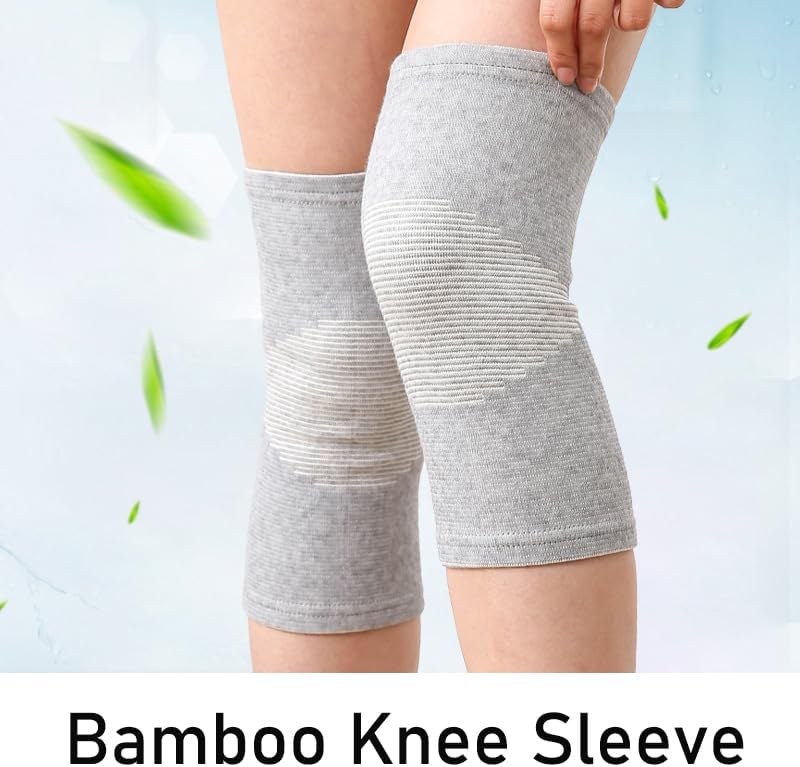 Miniatura 5 de Rodillera de carbón de bambú  Rodillera de compresión de bambú  Rodillera elástica y cálida para artritis (gris, mediana)