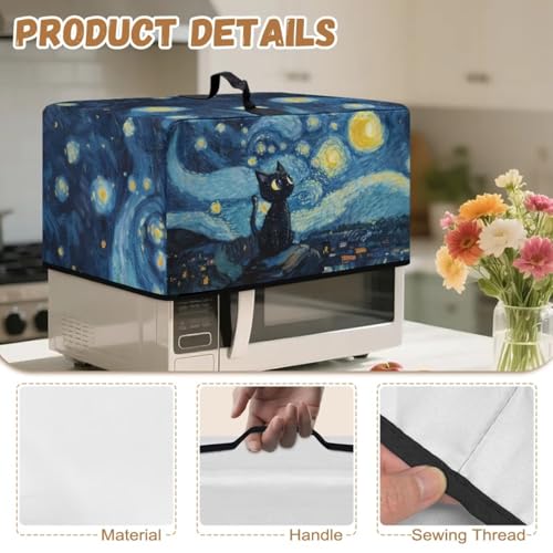 Image of Microwave Oven Dust Cover Air Fryer Toaster Oven Protector, Stain-Resistant Small Appliances Cover, L, 20.9 x 15.7 x 12.4 Inches, Black Cat Starry Night Print