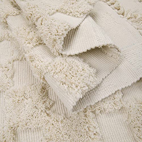 Lanffia Boho Runner Rug 2X5, Washable Beige Checkerboard Tufted Kitchen Runner With Tassels Bohemian Cotton Woven Accent Rug For Home Living Room Bedroom Laundry Room Bathroom #TOP1