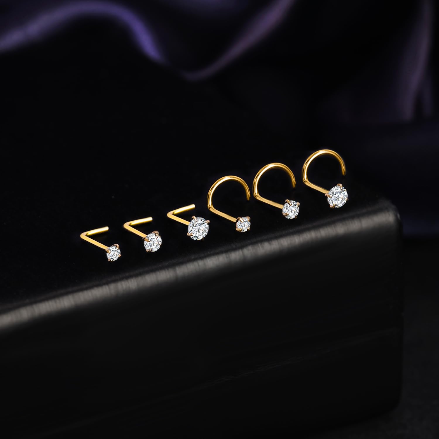 SYLWIA 14K Massivgold Nasenstecker Ringe 20g 18g, Moissanit Korkenzieher L-förmige Nasenringe, 18 20 Gauge Nasenring Piercing für Frauen Männer Geschenke - 2mm 2,5mm 3mm Moissanit