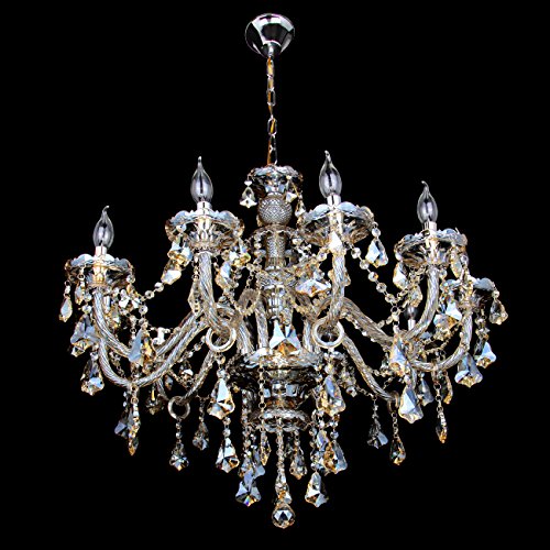 TryE 10 Arm Chandelier K9 Crystal Glass Ceiling Light E12 Pendant Lamp Cognac Color for Living Room Bedroom Hallway Entry