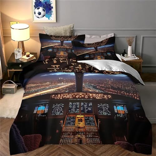 Housse de couette 135x200 cockpit de vol parure de lit microfibre douce - 6