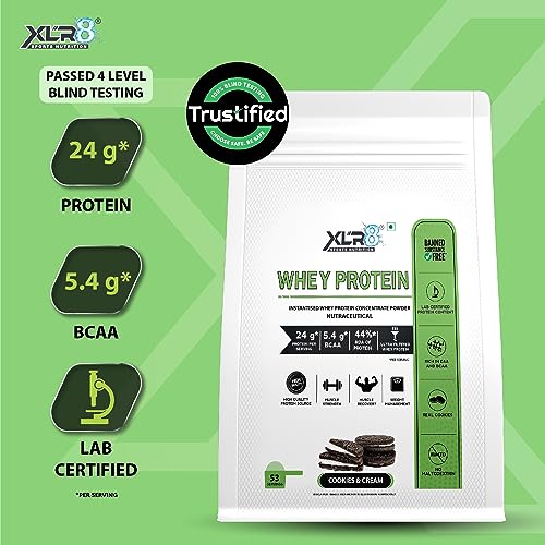 Image of XLR8 Whey Protein Powder with 24 g Protein Content & 5.4 g BCAA, With Shaker (1814 g (Pack of 1), Cookies & Cream)