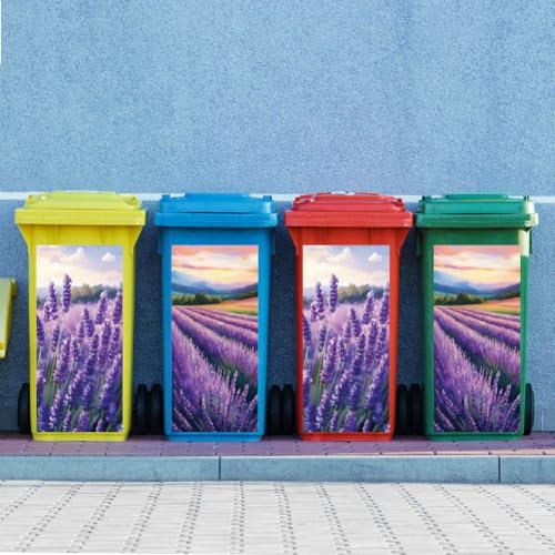 Image of Peacoblue Wheelie Bin Stickers 2 Sheets Lavender Sticky Dustbin Stickers Decals, 15 inch x 32 inch Waterproof Large Wraps for Trash Cans Bins Fridges Door Wall Garden Outdoor Indoor Patio Decor
