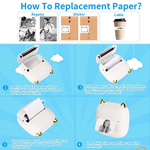 Image of HuiJuKeJi Mini Printer, Pocket Printer, Mini Photo Printer for Smartphone, Sticker Printer, Thermal Photo Printer for Journal, Travel Logo, Notes, Journal, List, Memo (White)