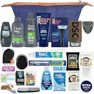 Convenience Kits International Men’s Super Premium 35 PC Travel Kit Featuring: Travel-Size Hair Care Products Plus Face, Body, Oral Care, Travel Essentials in Large Canvas Toiletry Bag (Navy)
