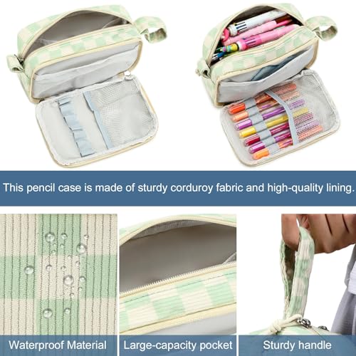 Image of Bluboon Big Capacity Pencil Case Pencil Pouch Pen Case School Supplies Cute Pencil Box Pencil Bag for Teen Girls Boys Women Man (Green White Checkered)