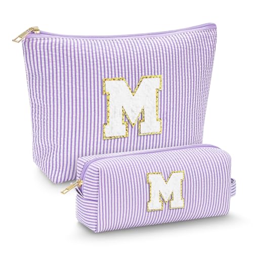 LIAN Makeup Bag Initial Makeup Bag Cosmetic Case Travel Toiletry Bags for Women Teen Girls Friend Wedding Personalized Gifts(Purple-M) by Lian - Used condition - CA$13.86
