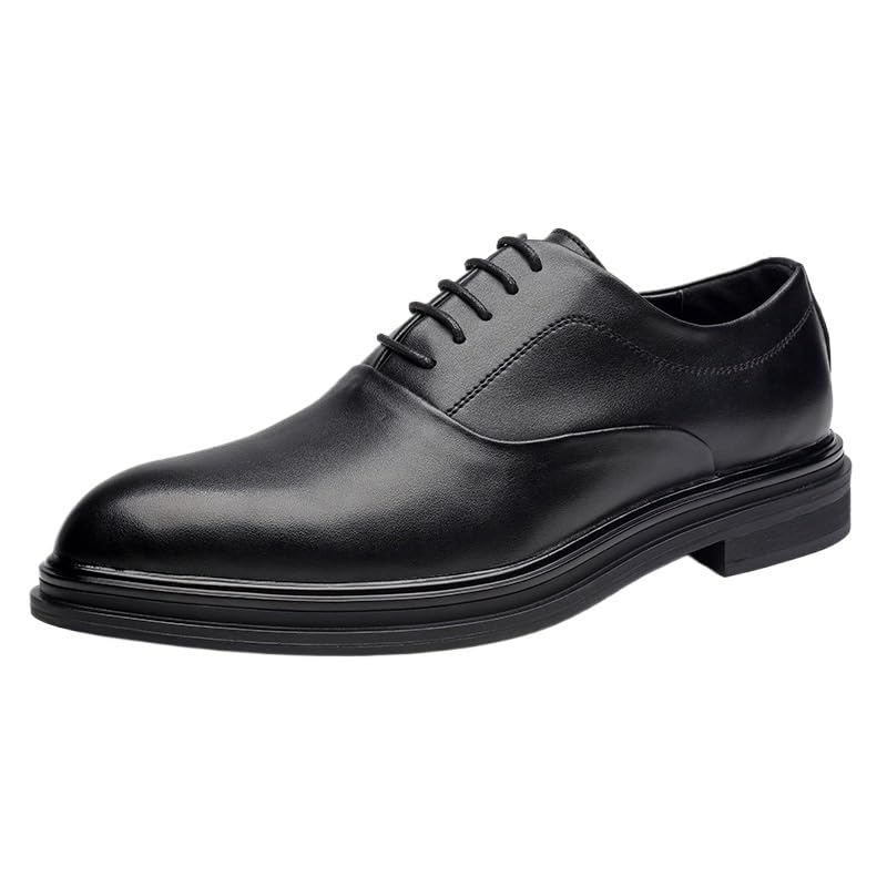 Dress Oxford For Men Lace Up Round Toe Solid Color Vegan Leather Oxford Shoes Low Top Rubber Sole Slip Resistant Block Heel Wedding