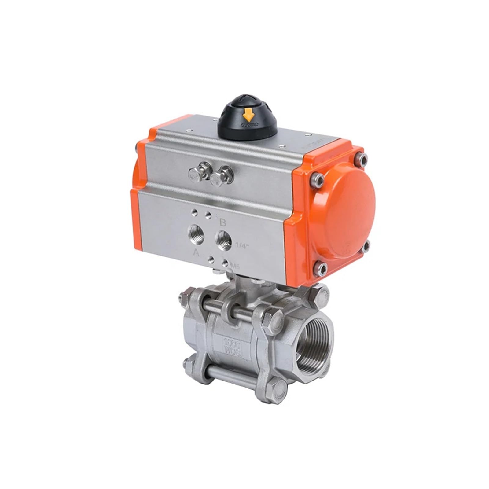 Vanne à bille pneumatique DN08 double effet haute température inox 304 trois pièces