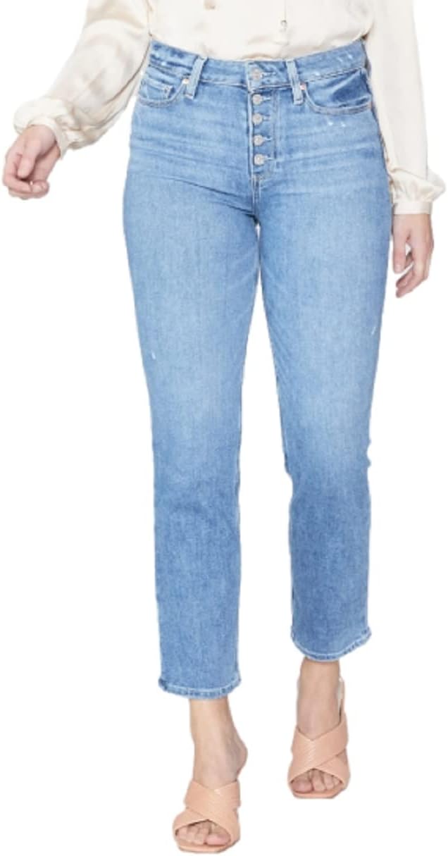 PAIGE Women's Cindy Crop Exposed Button Fly High Rise in Say Anything Distressed