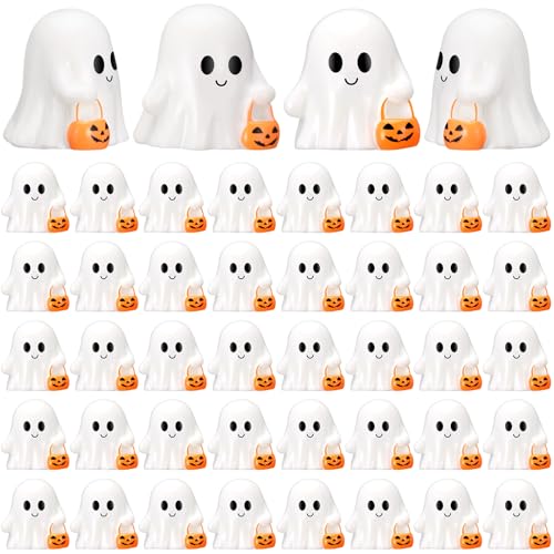 VioraWhite 50 Pcs Halloween Mini Ghosts Figurines Resin Tiny Ghosts