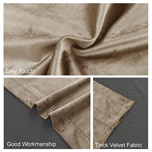 Jiuzhen Velvet Blackout Curtains For Bedroom - 84 Inches Thermal Insualted Room Darkening Rod Pocket Window Drapes For Bedroom/Ofiice/Party, Set Of 2 Panels With Tiebacks, 52W X 84L, Taupe #TOP4