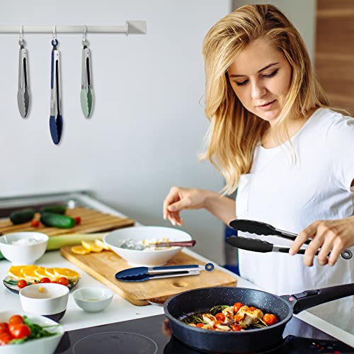 EEKEDO-Kitchen-Tongs-Stainless-Steel-Silicone-Tongs-for-Cooking-600oF-High-Heat-Resistant-BBQ-Grilling-Locking-Tongs-Set-of-2-9-and-12-Light-Green