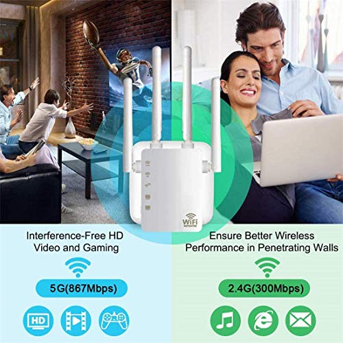 Carantee WiFi Range Extender, 1200Mbps Wireless Signal Repeater Booster, Dual Band 2.4G and 5G Expander, 4 Antennas 360° Full Coverage, Extend WiFi Signal to Smart Home & Alexa Devices (DW1203N)