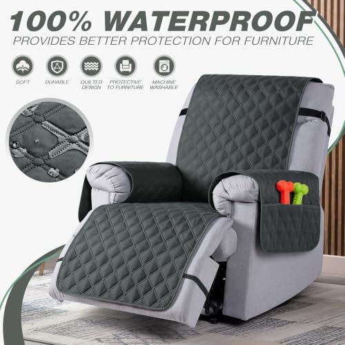 Image of TAOCOCO 100% Waterproof Recliner Chair Covers Reversible 22 inch, Dark Gray
