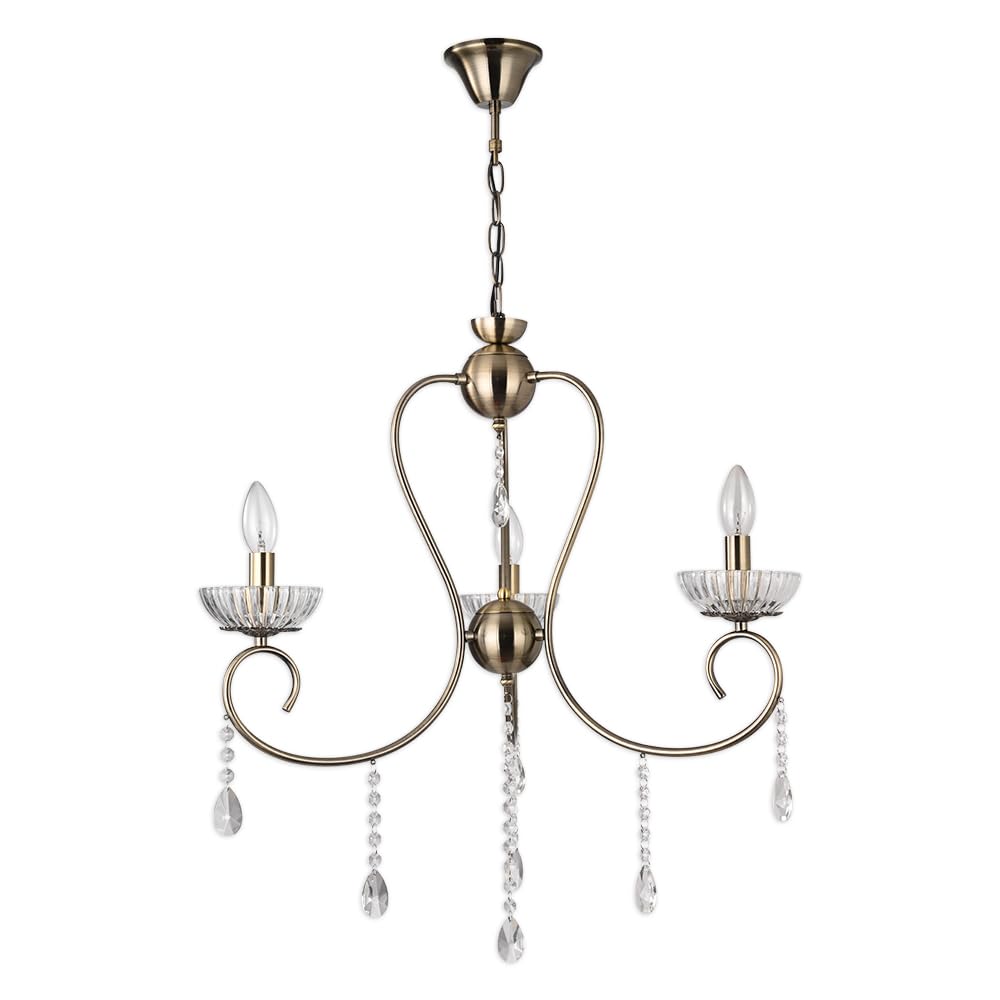 TEKLED Versailles Elegance Crystal Swan Chandelier Ceiling Light | E14 Fitting | Modern Minimalist Design | For Living Rooms Dining Halls Hallways Foyers | Antique Brass - 3 Candle (Bulb not Included)