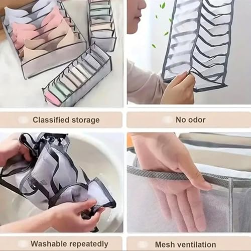 Image of atorakushon Mesh Grid Foldable Storage Organizer for Clothes| Cabinet Closet | Undergarments Almirah & Wardrobe Organiser Box For Socks, Bra, Tie, And Scarfs, Underwear & Panties Set of 3 Grey